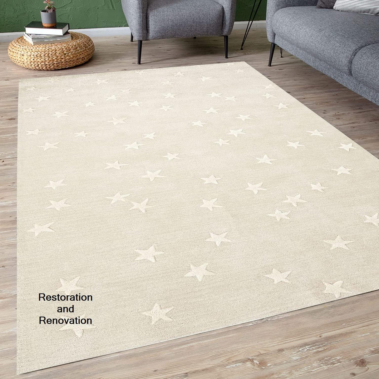 Hand-Crafted Premium Wool Area Rug with Starry Night Sky Design