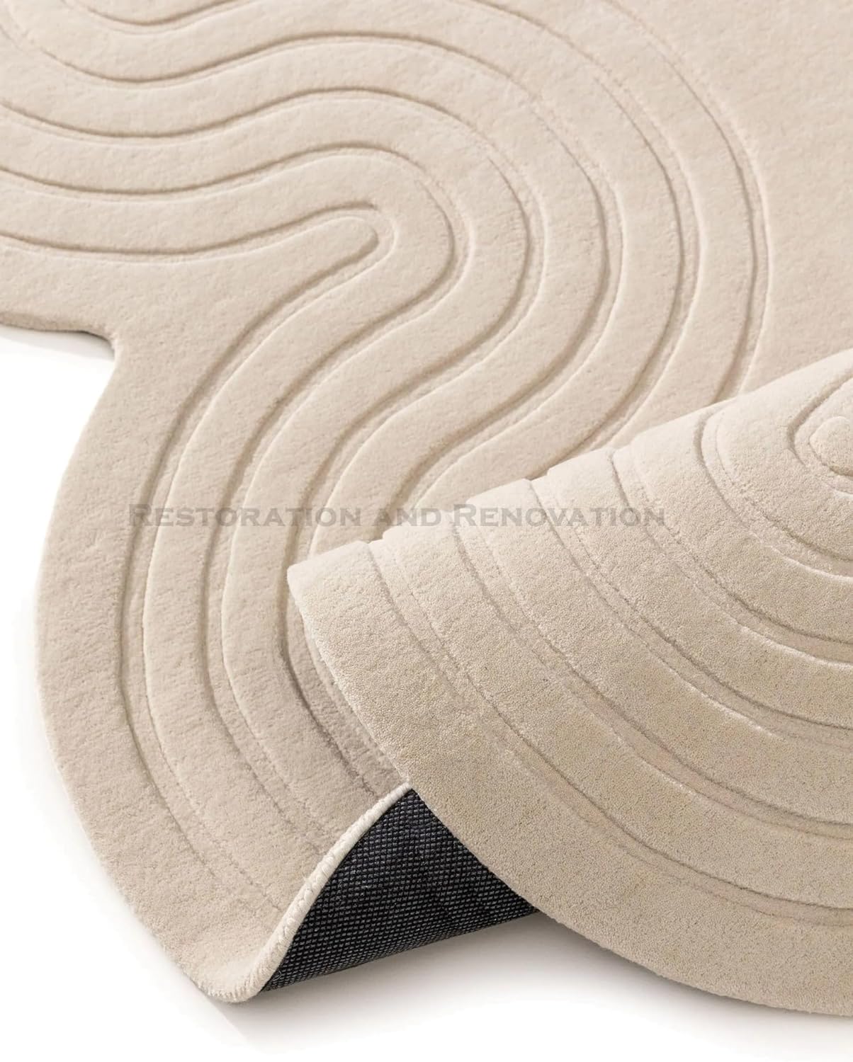 Scalloped Edge Modern Wool Area Rug | Unique Wavy Contour Design