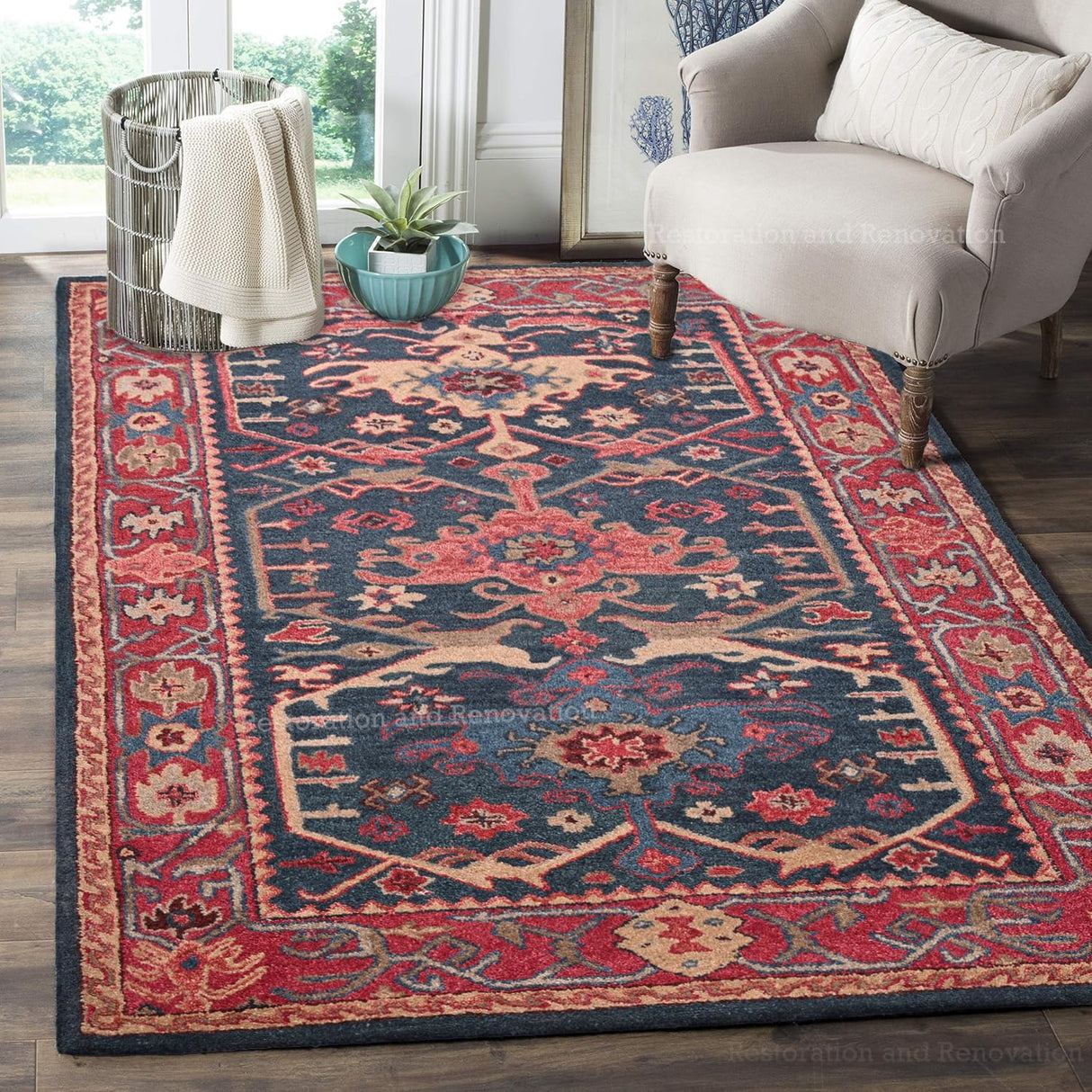 Traditional Chia Chenin Wool Area Rug | Handmade, Oriental Vintage Style Carpet