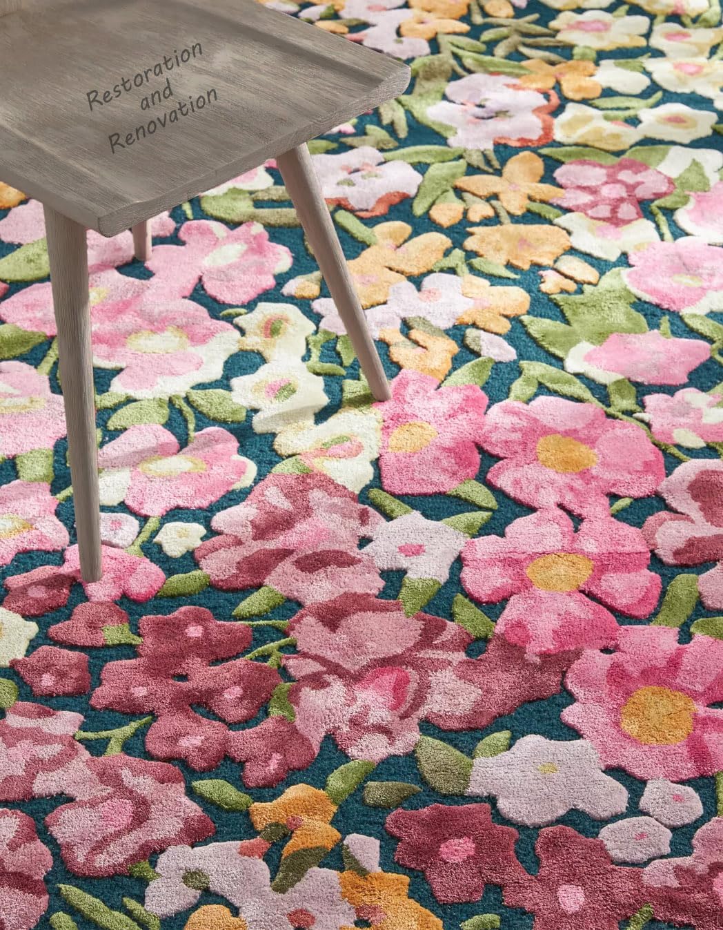 Handmade Colorful Flower Silk & Wool Area Rug