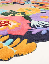 Floral Wool Area Rug - Handcrafted Colorful Garden Design, Decorative Thick Pile Carpet