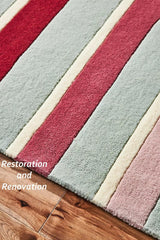 Modern Irregular Shape Wool Area Rug | Colorful Striped Design