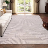 Geometric Patterned Gray and Ivory Maze Design Plush Wool Area Rug