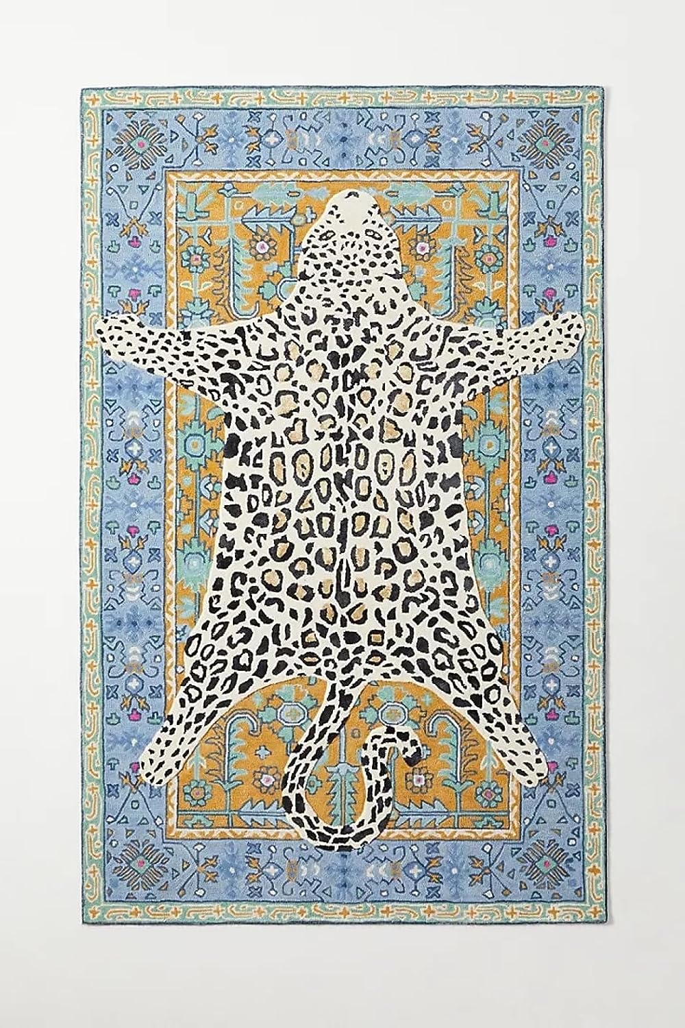 Modern Leopard Wool Rug with Persian Background