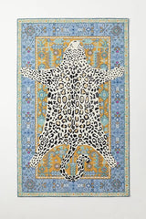 Modern Leopard Wool Rug with Persian Background