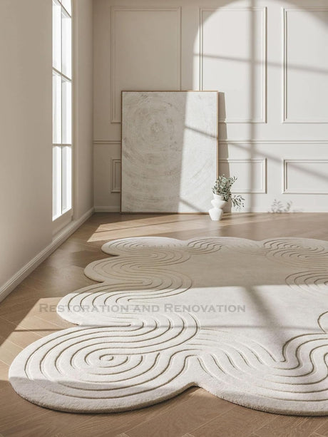 Scalloped Edge Modern Wool Area Rug | Unique Wavy Contour Design