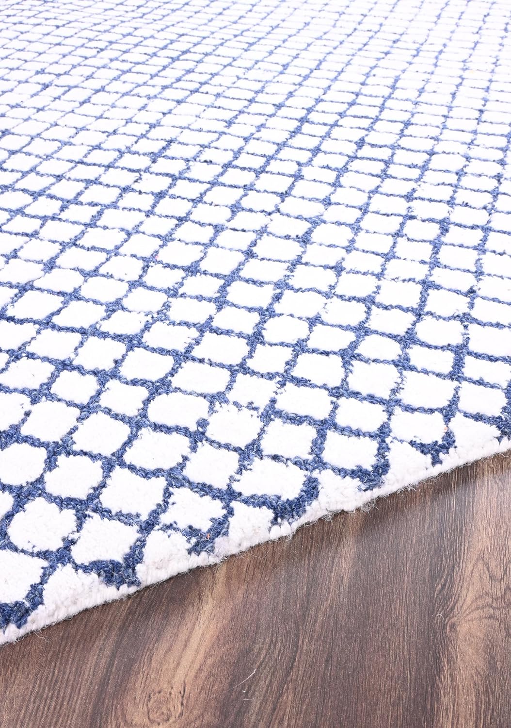 Modern Geometric Chic White and Blue, Diamond Pattern Wool Area Rug