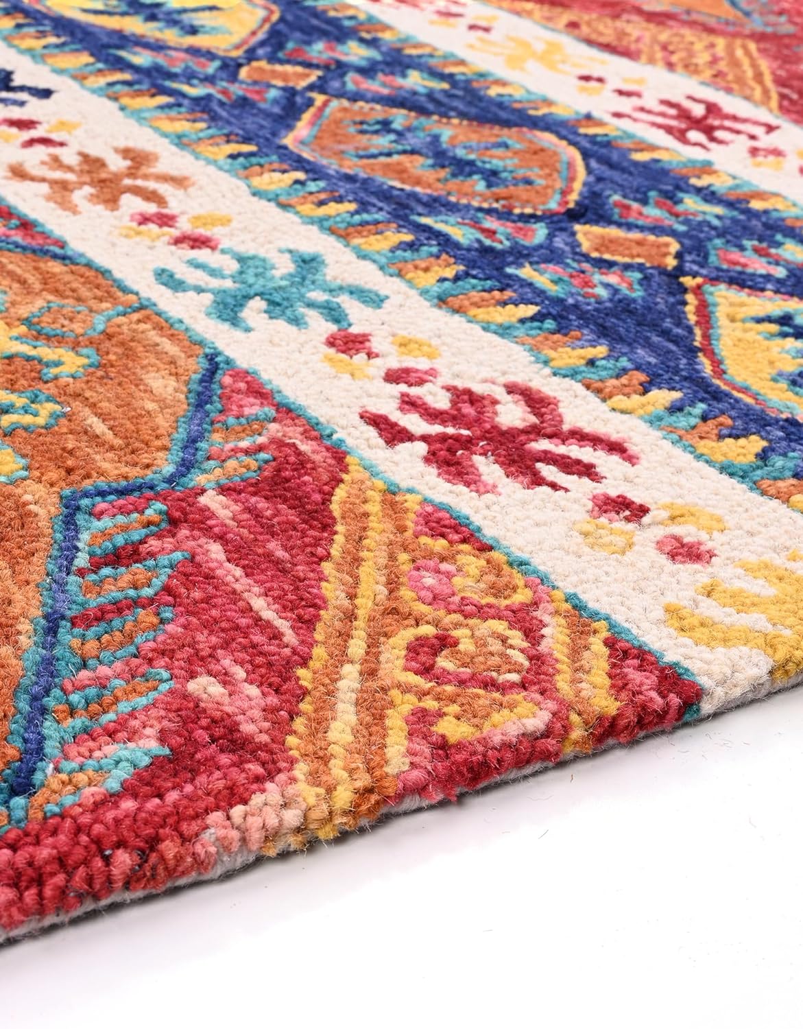 Traditional Handcrafted Ethnic Pattern Bold and Bright Wool Area Rug