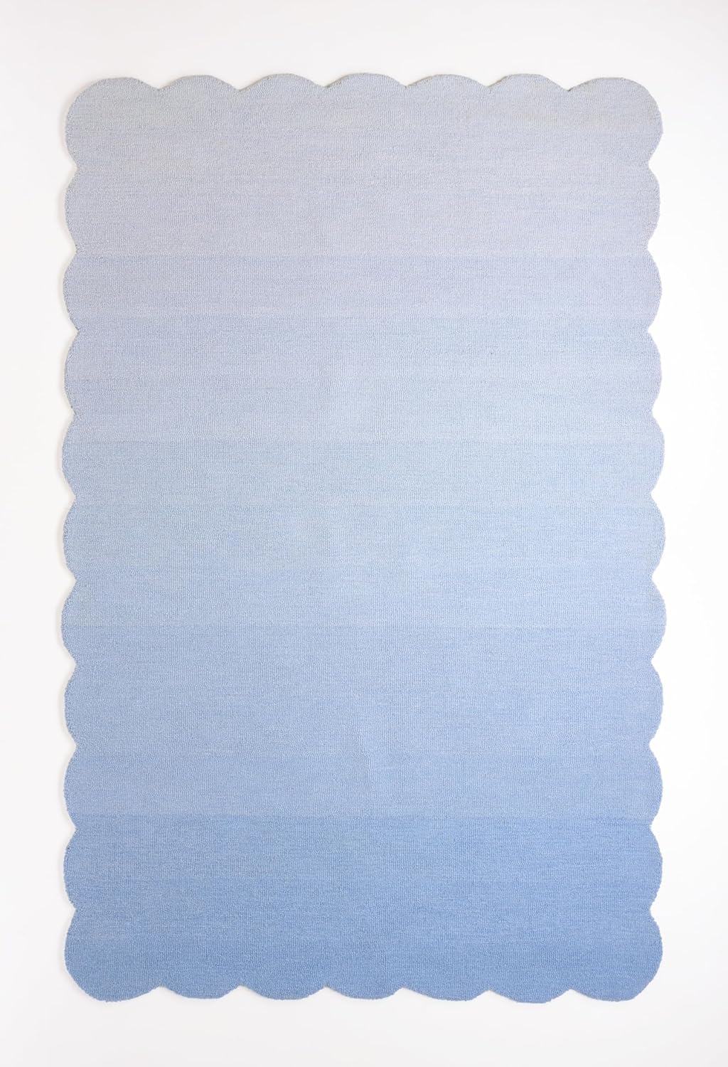 Handcrafted Soft Blue Scalloped Wool Rug - 100% Wool Plush Carpet, Durable & Thick Textured Weave Rugs