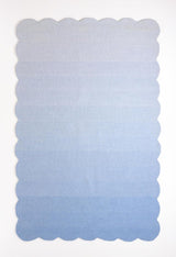 Handcrafted Soft Blue Scalloped Wool Rug - 100% Wool Plush Carpet, Durable & Thick Textured Weave Rugs