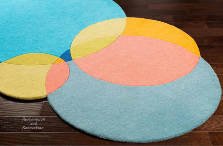 Modern Irregular Shape Bubbles Saturated Geometric Wool Area Rug