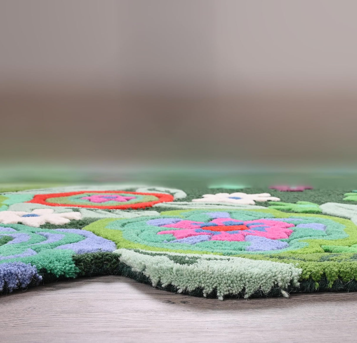 Handmade Colorful Roses Floral Wool Area Rug