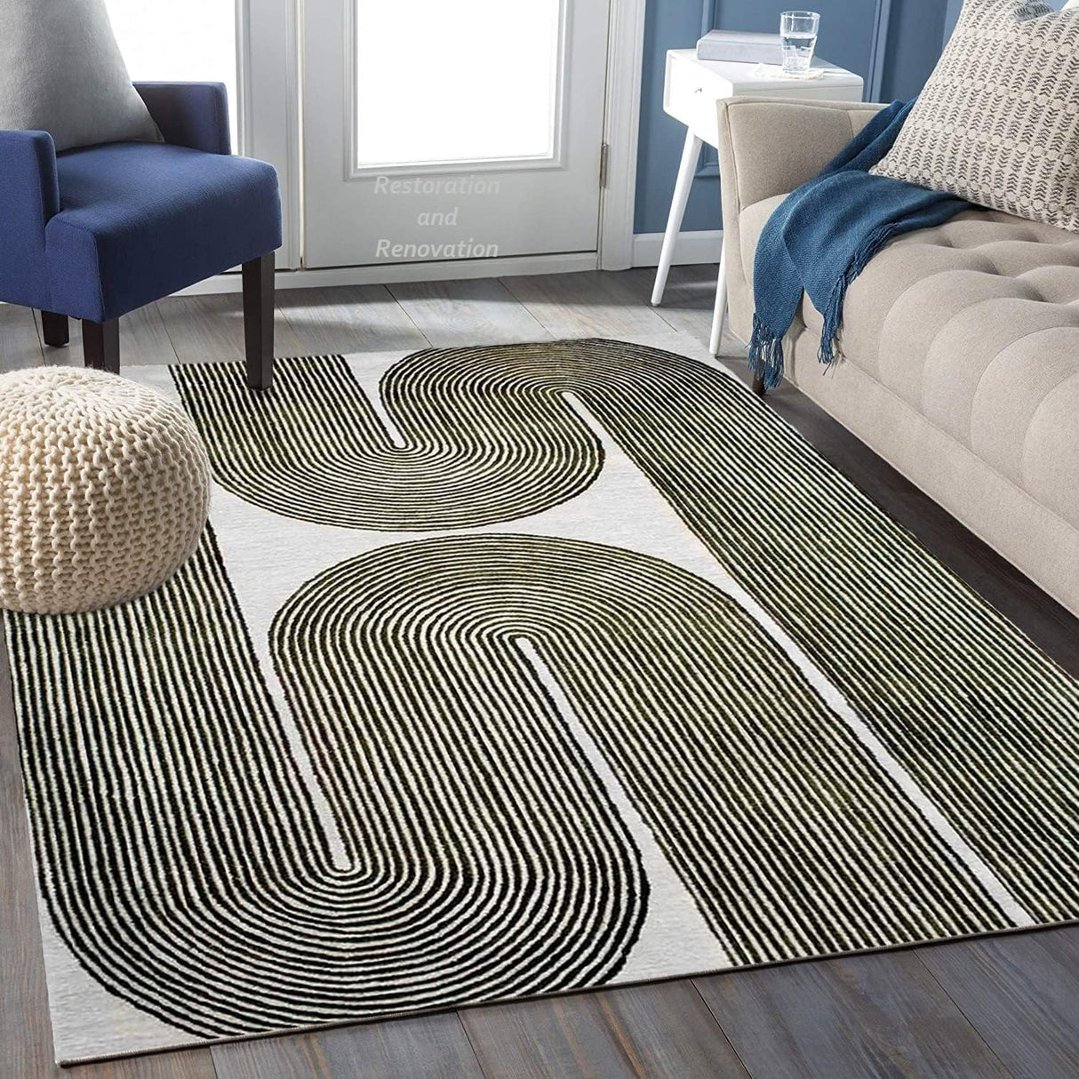 Gold, Ink & Olive Modern Hand-Tufted Wool Area Rug