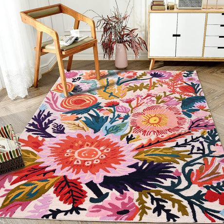 Handmade Wool Floral Area Rug for Living Room