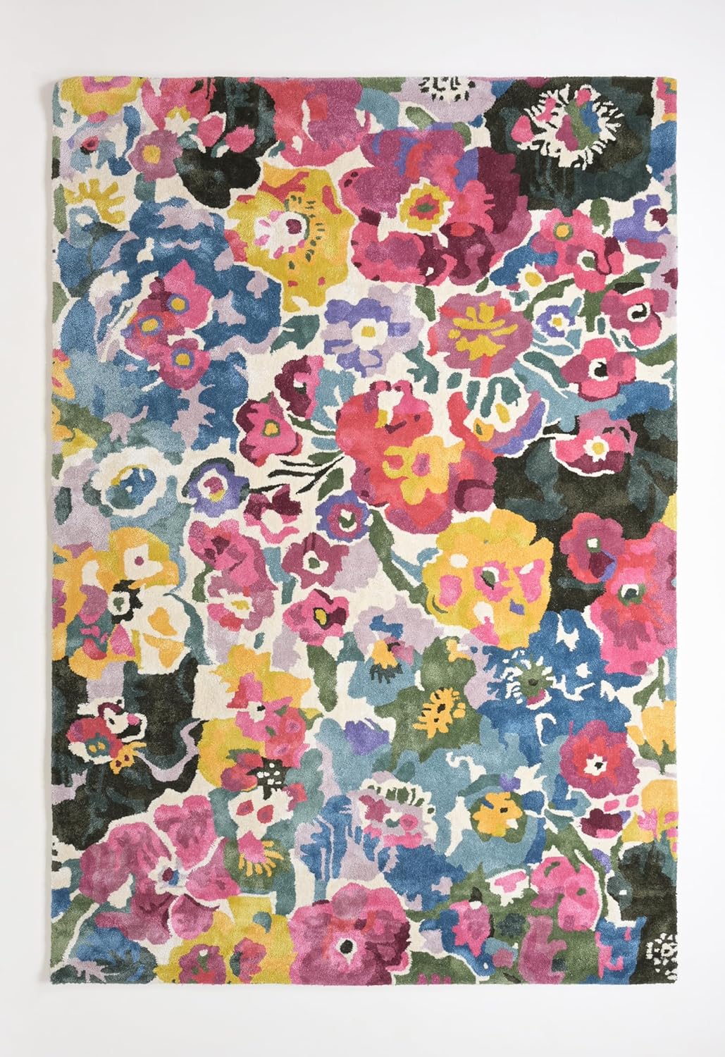 Premium Handmade Floral Viscose Area Rug - Vibrant Colorful Flower Pattern, Soft & Thick Carpet