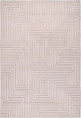 Geometric Patterned Gray and Ivory Maze Design Plush Wool Area Rug