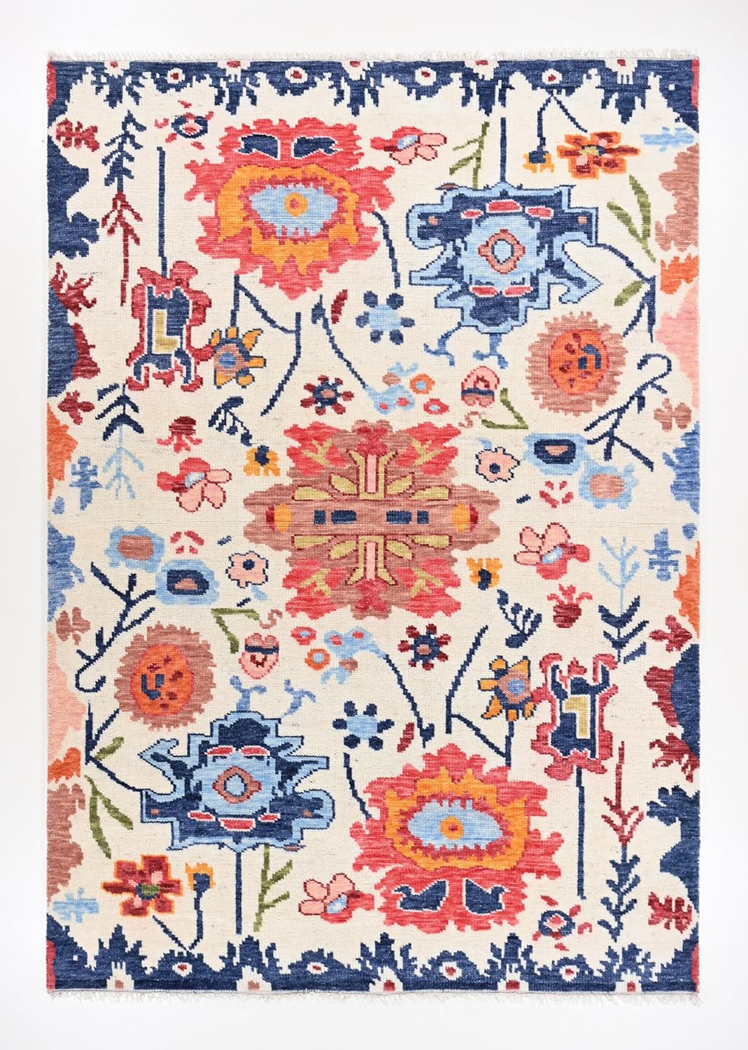 Hand-Knotted Oushak Wool Area Rug - Colorful, Traditional Pattern, Soft, Durable & Thick Carpet