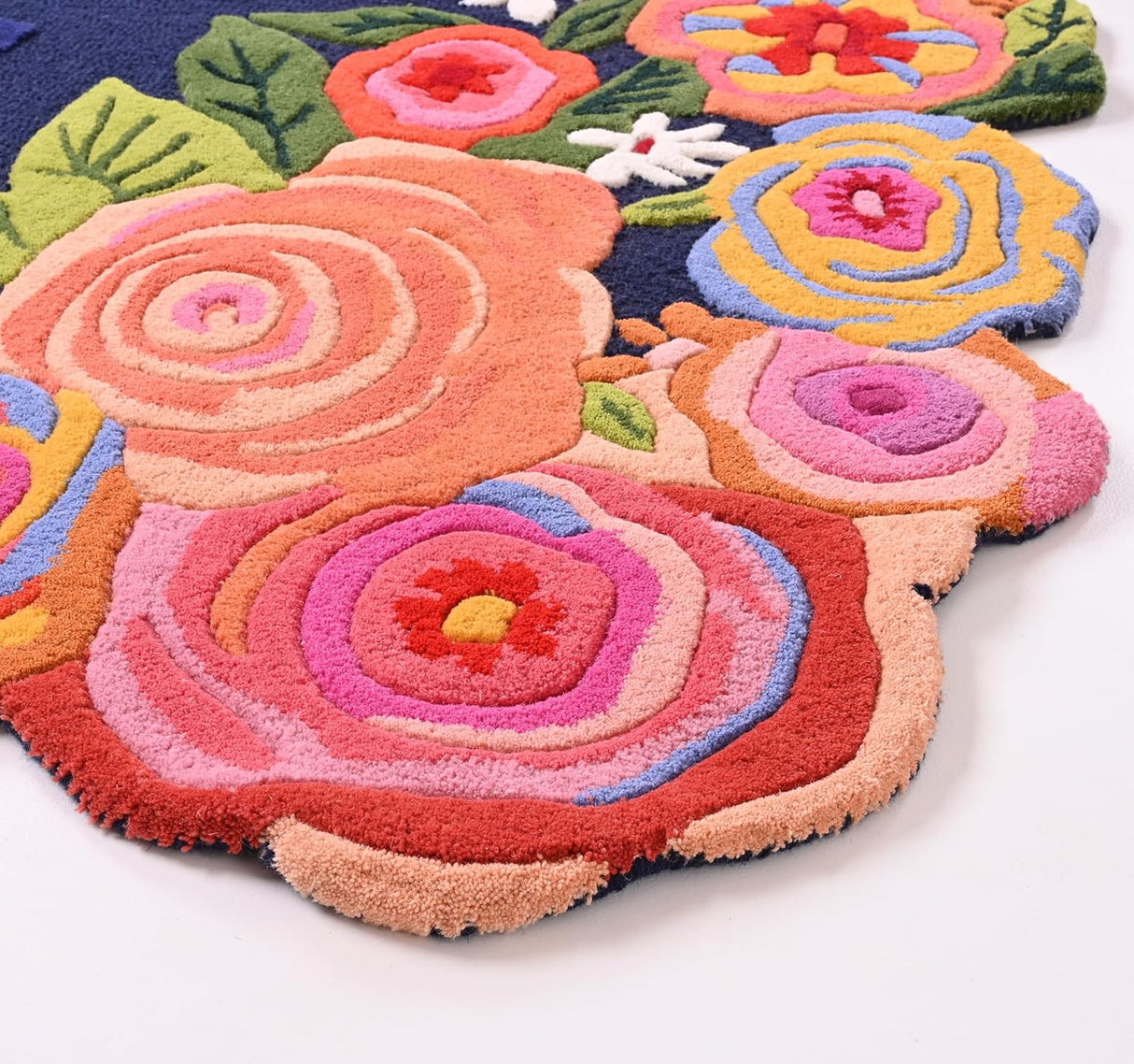 Handmade Colorful Roses Floral Wool Area Rug