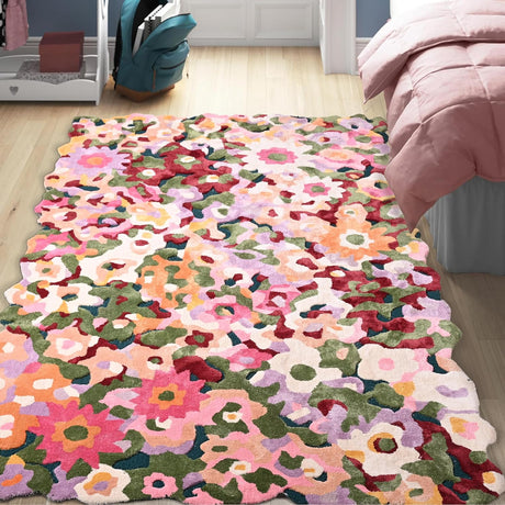 Handmade Colorful Floral Silk & Wool Area Rug