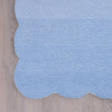 Handcrafted Soft Blue Scalloped Wool Rug - 100% Wool Plush Carpet, Durable & Thick Textured Weave Rugs