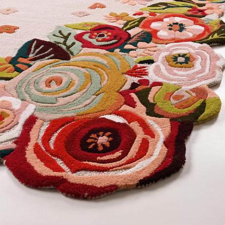 Handmade Colorful Roses Floral Wool Area Rug