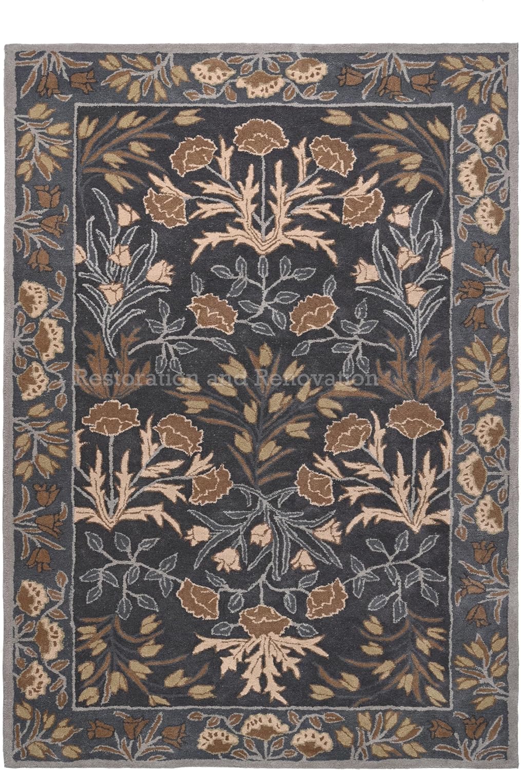 Handmade Floral Adeline Beige/Blue Tulips Traditional Crafted Wool Area Rug