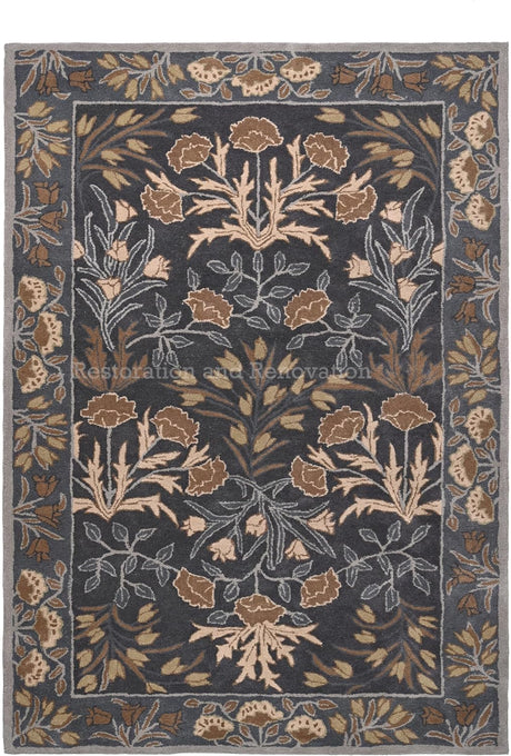 Handmade Floral Adeline Beige/Blue Tulips Traditional Crafted Wool Area Rug