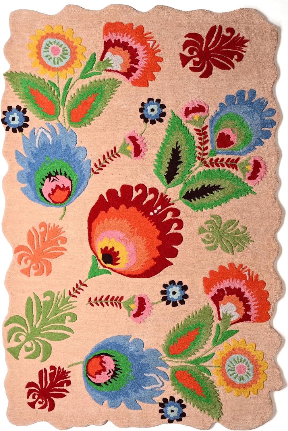 Handcrafted Colorful Floral Wool Area Rug