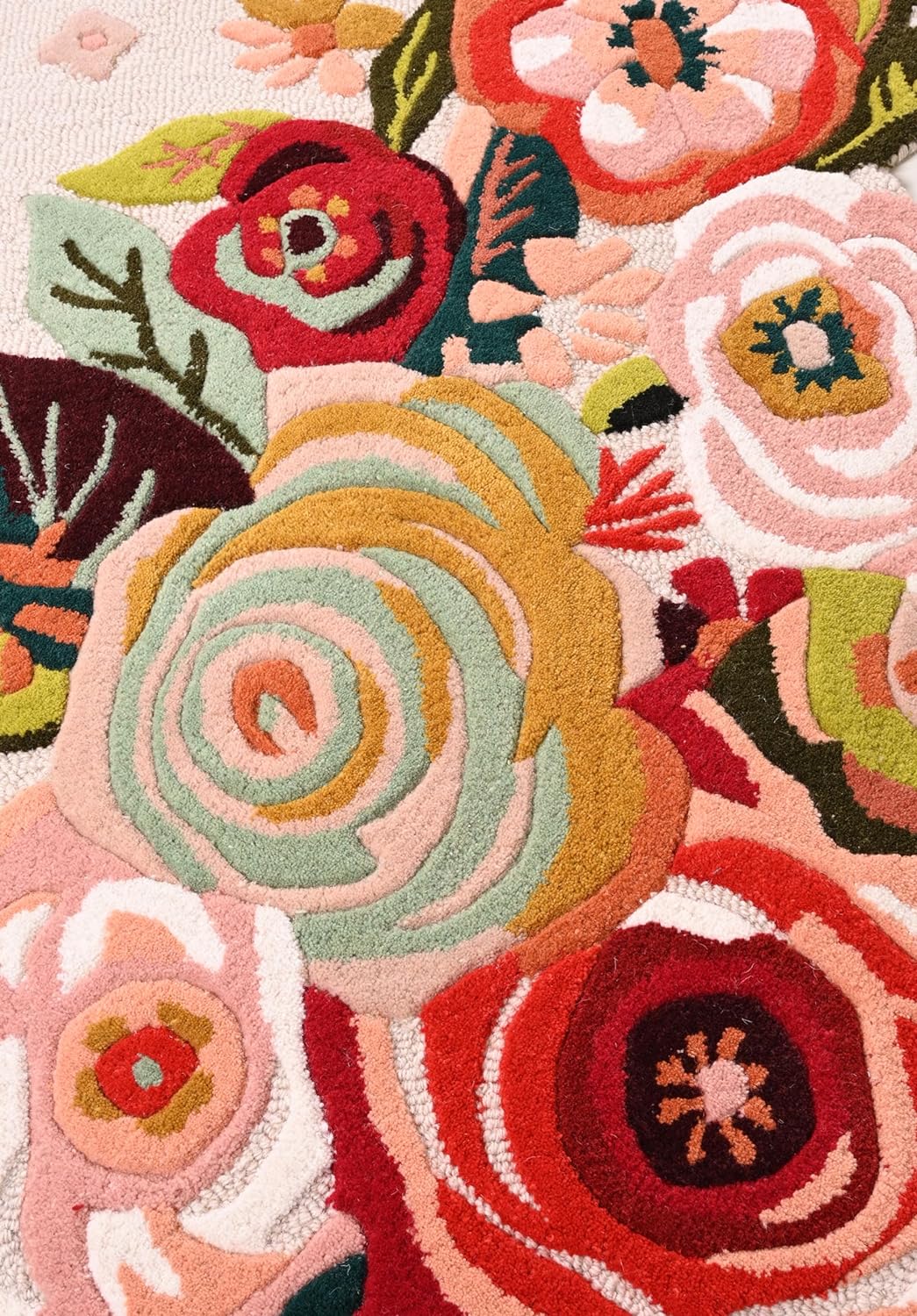 Handmade Colorful Roses Floral Wool Area Rug