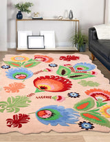 Handcrafted Colorful Floral Wool Area Rug