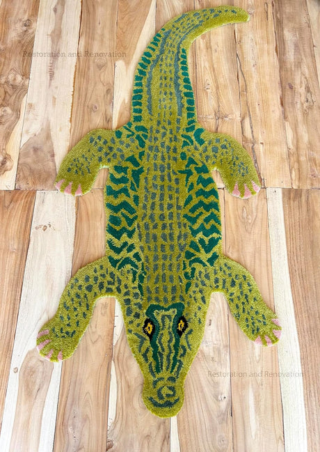 Handmade 100% Wool with Lifelike Crocodile Inspired Animal Print Design Area rug