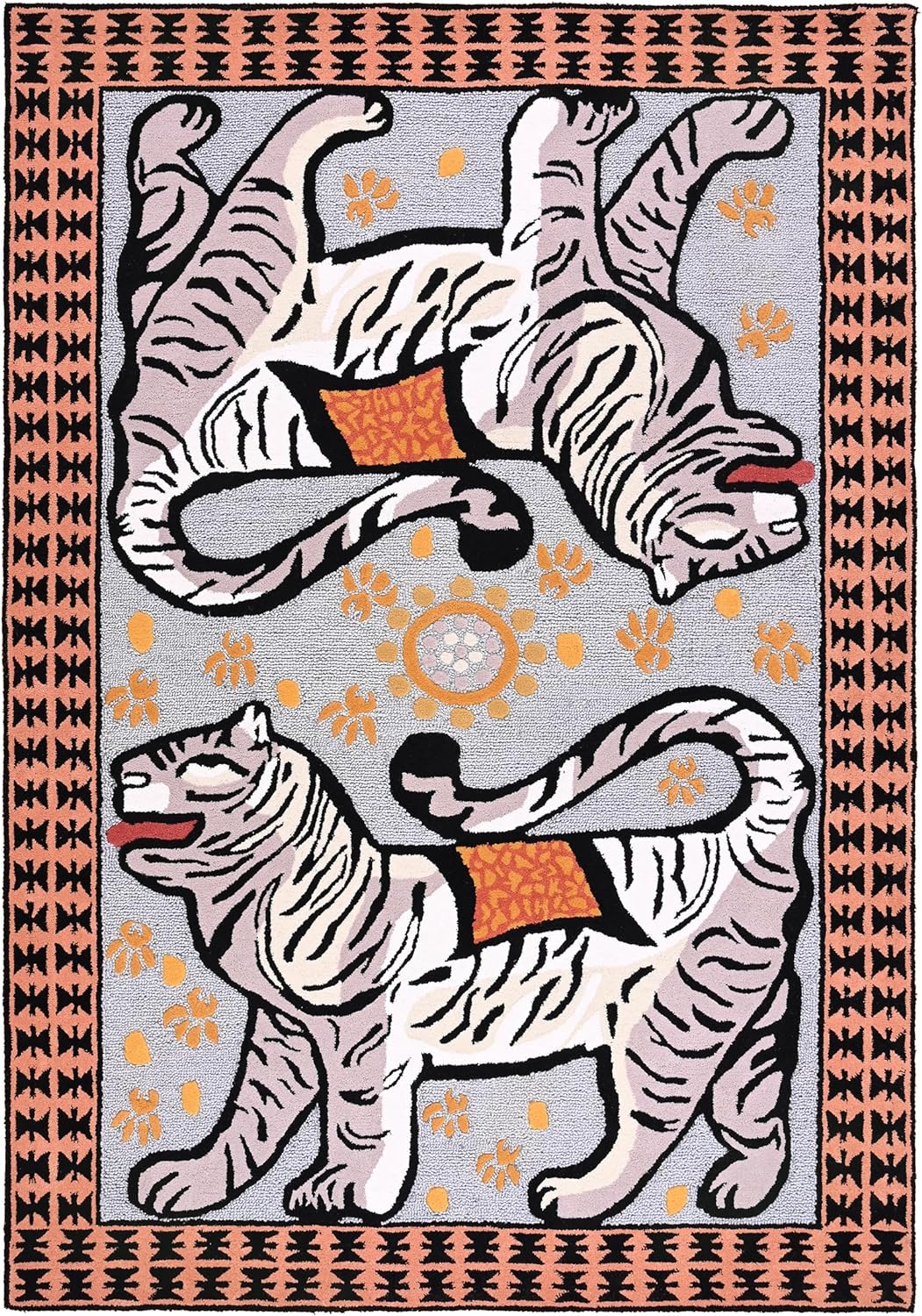 Hand tufted Tiger Motif Wool Area Rug