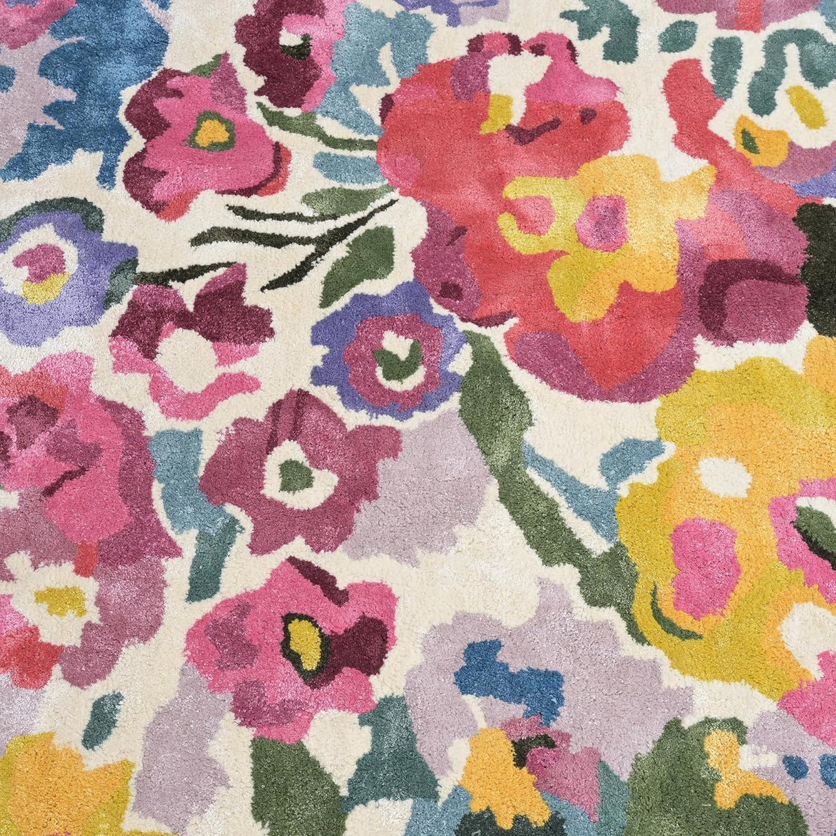 Premium Handmade Floral Viscose Area Rug - Vibrant Colorful Flower Pattern, Soft & Thick Carpet