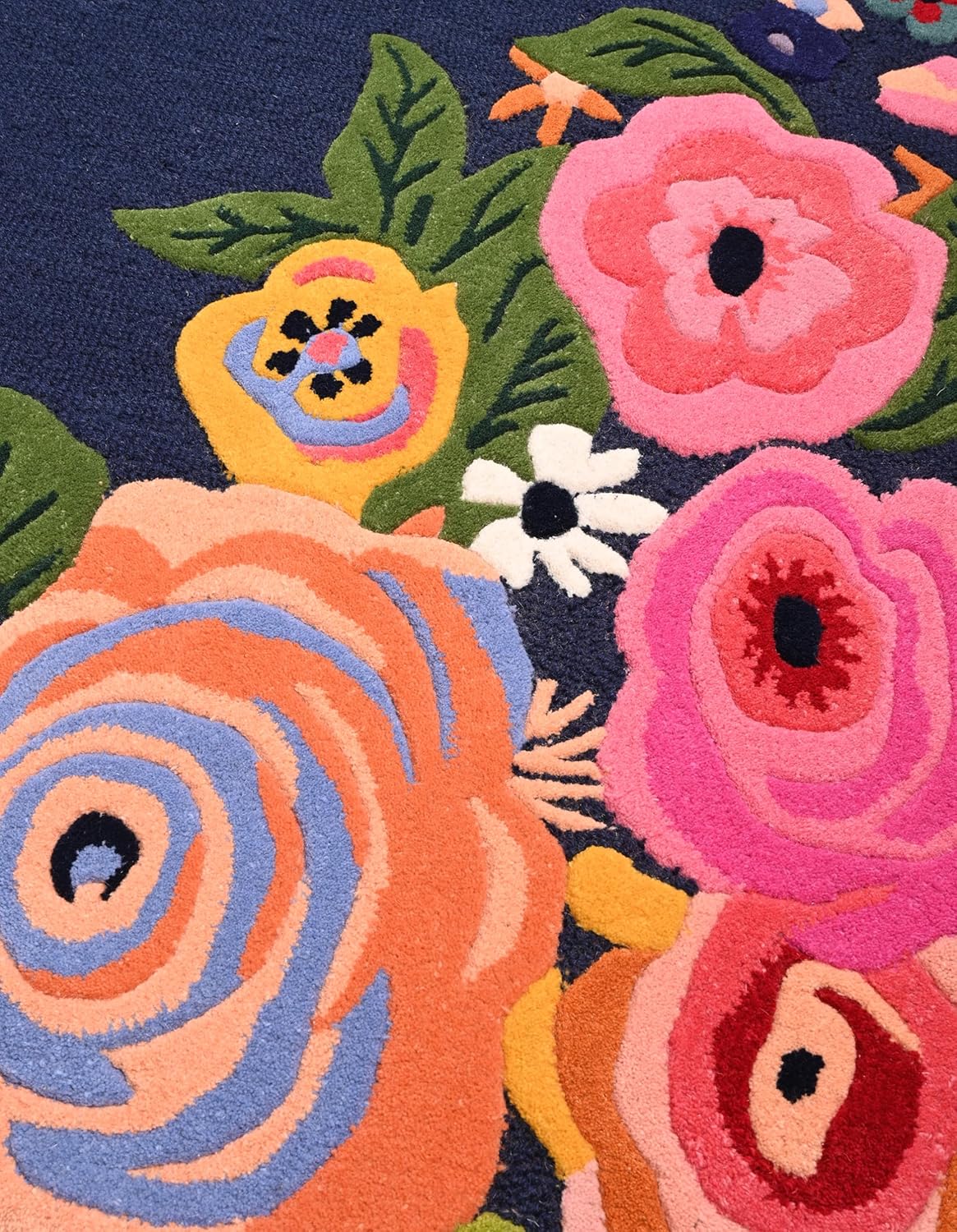 Handmade Colorful Roses Floral Wool Area Rug