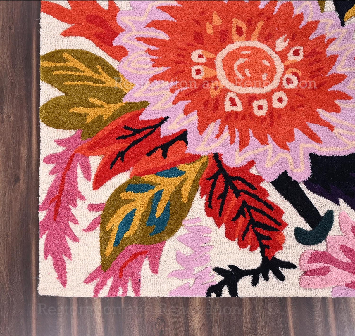 Handmade Wool Floral Area Rug for Living Room