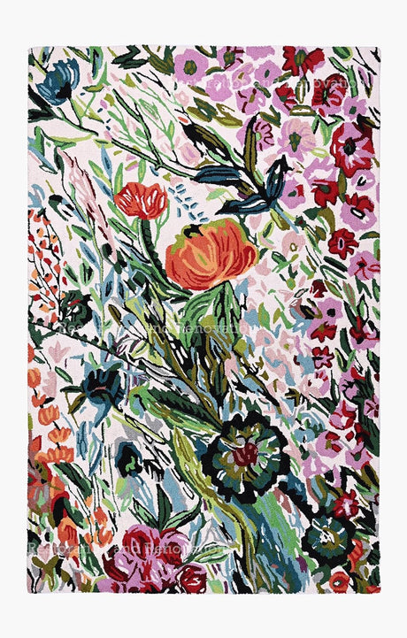 Handmade Floral Wool Area Rug |Colorful Botanical & Flower Pattern