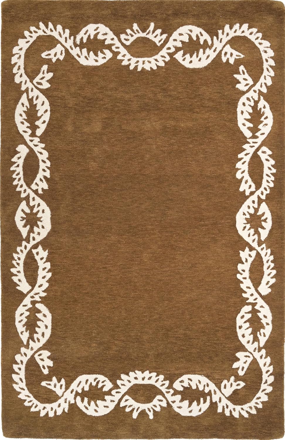 Hand-Tufted Wool Area Rug - Intricate White Vine Border, 100% Wool, Plush, Thick & Soft Carpet