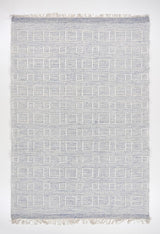 Handwoven Durry Wool Area Rug with Geometric Pattern and Fringe - Modern Bohemian Style Carpet