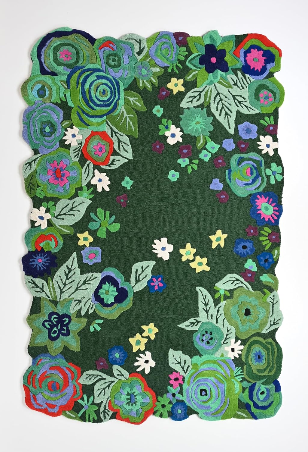 Handmade Colorful Roses Floral Wool Area Rug