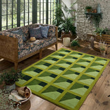 Hand-Tufted 100% Wool Area Rug - Floral Gustavian Style Garden Maze Geometric Design, Lush Green Tones Carpet