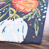 Handmade Floral Wool Area Rug | Colorful Garden Flowers Rose and Sunflower Design