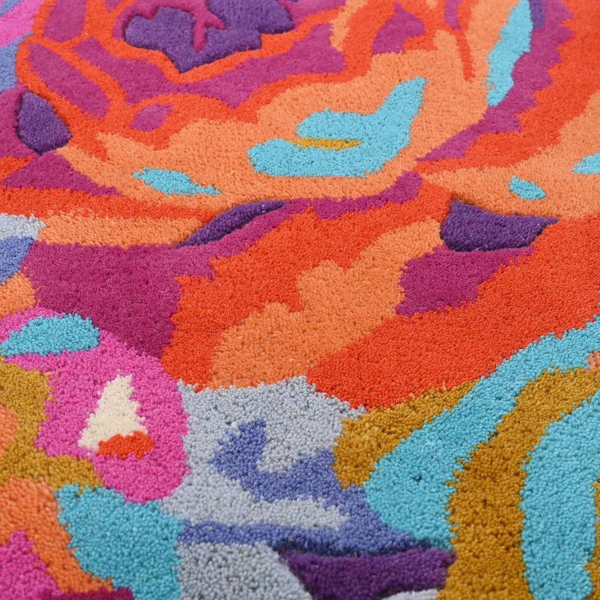 Handmade Rose Floral Area Rug with Garden Colorful Flowers