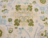 Handmade Oushak Wool Area Rug - Floral and Botanical Patterns in Soft Blue and Green