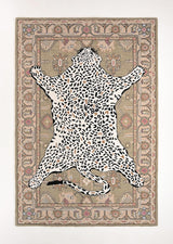 Handmade Leopard Wool Area Rug with Traditional Oushak Motif