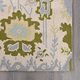 Handmade Oushak Wool Area Rug - Floral and Botanical Patterns in Soft Blue and Green