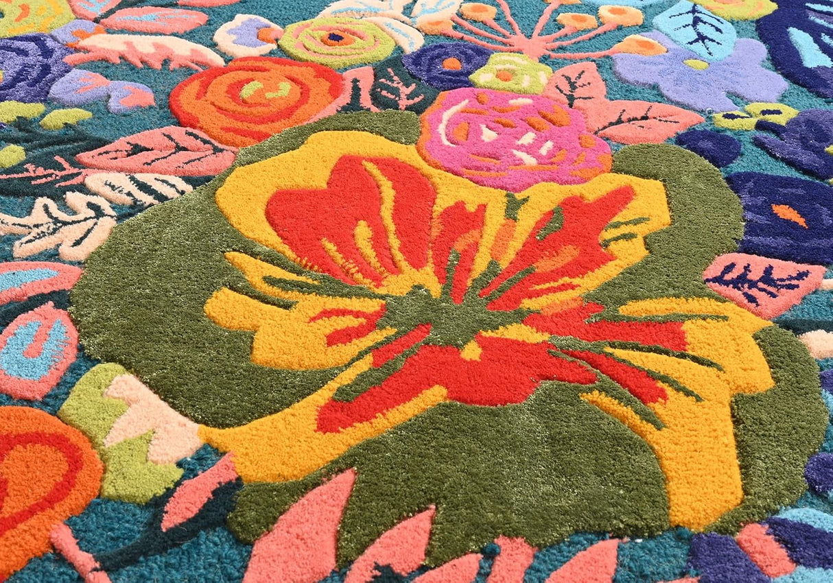 Handmade Floral Irregular Wool Area Rug