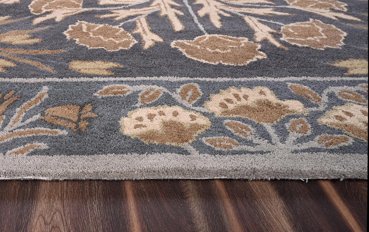 Handmade Floral Adeline Beige/Blue Tulips Traditional Crafted Wool Area Rug