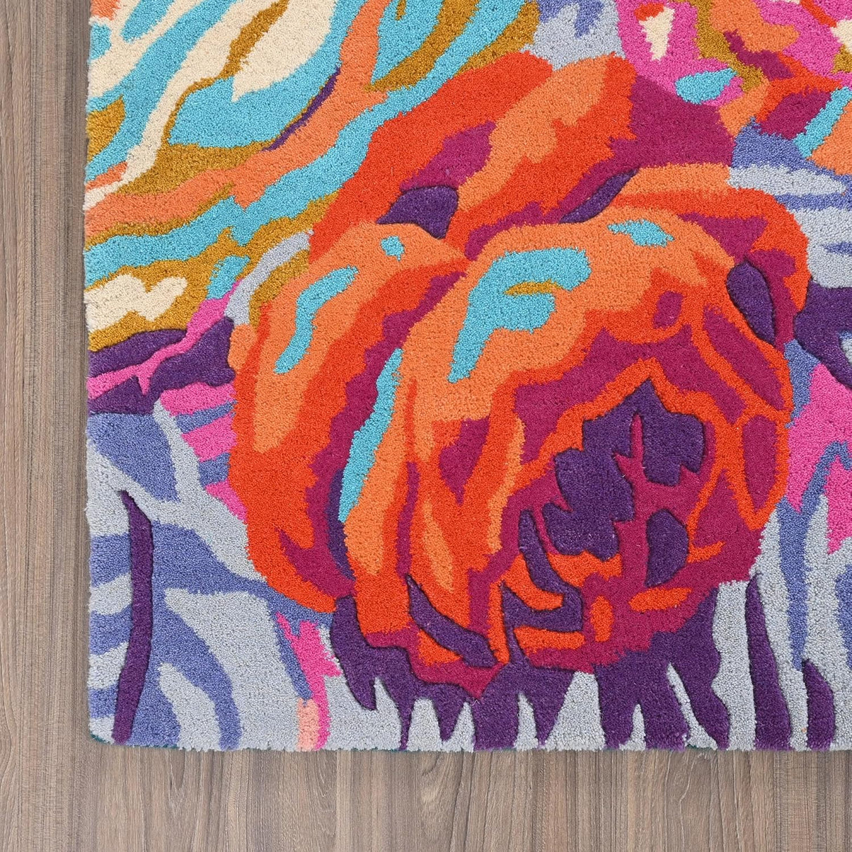 Handmade Rose Floral Area Rug with Garden Colorful Flowers