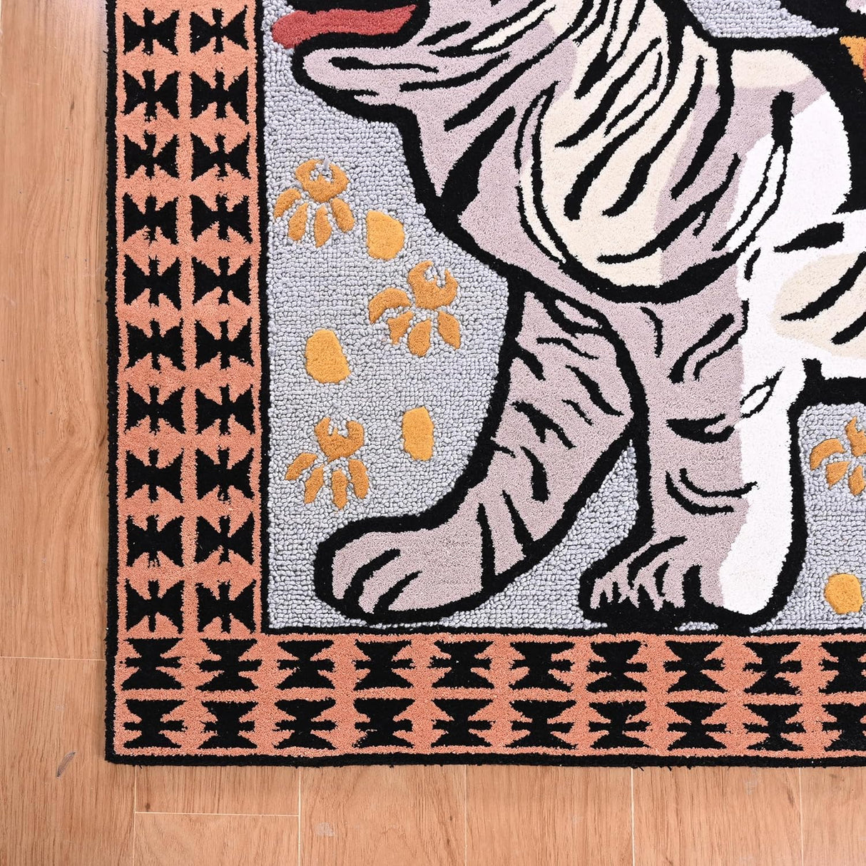 Hand tufted Tiger Motif Wool Area Rug