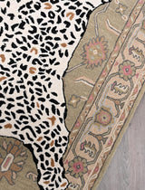 Handmade Leopard Wool Area Rug with Traditional Oushak Motif